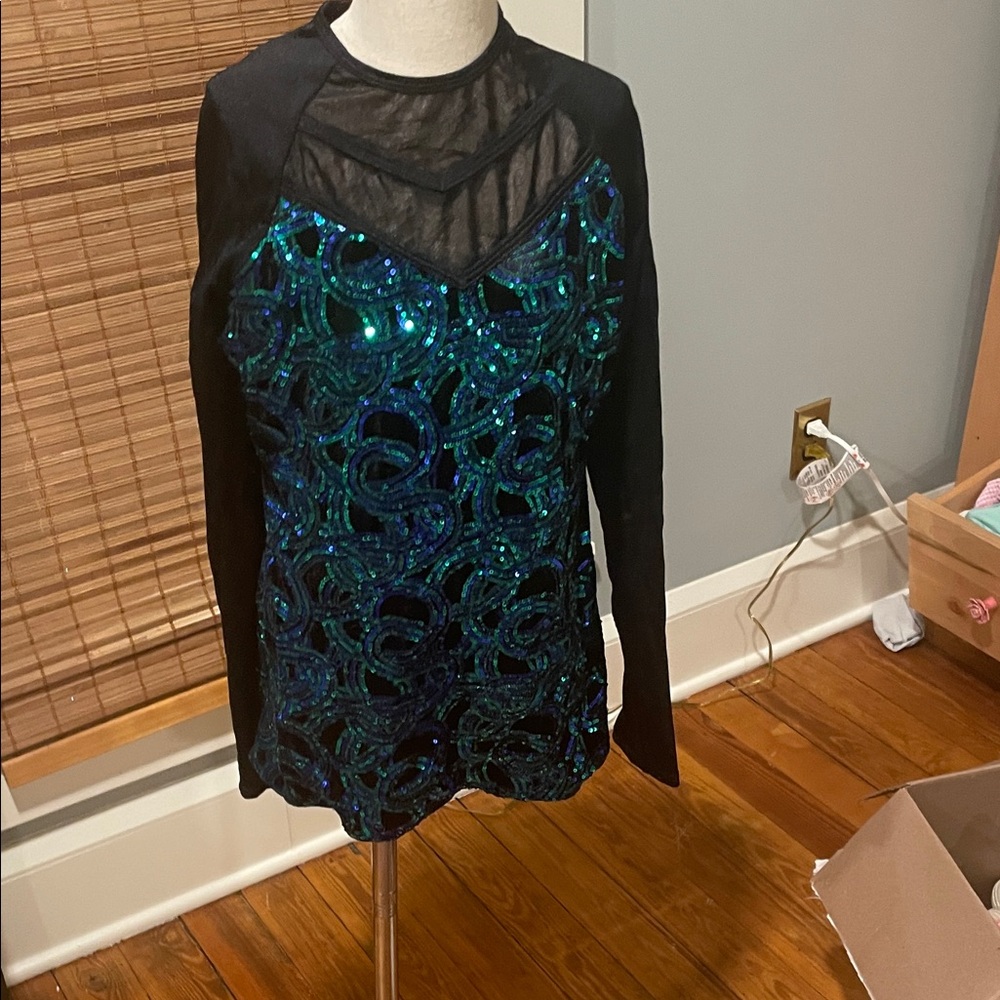 Black and Blue Sequin Gymnastics Leotard